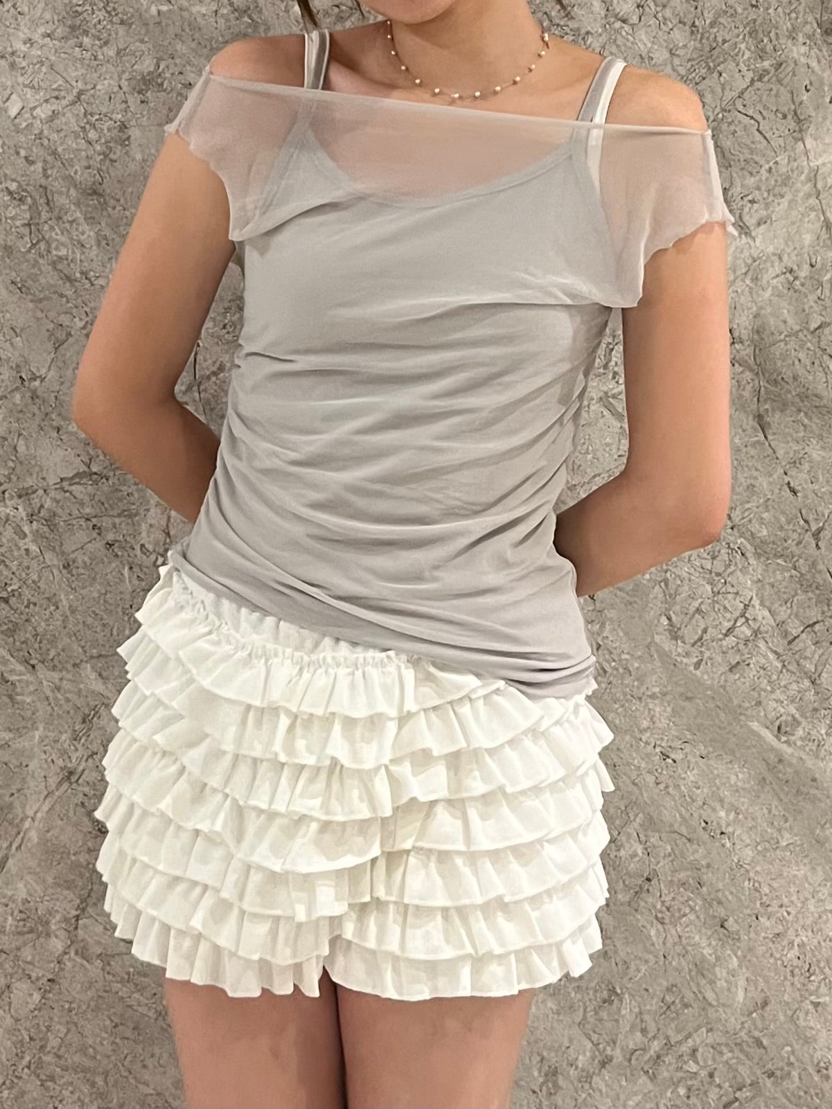 Shirring Double Layer Top