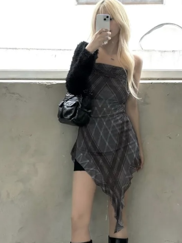 Strapless Checked Top