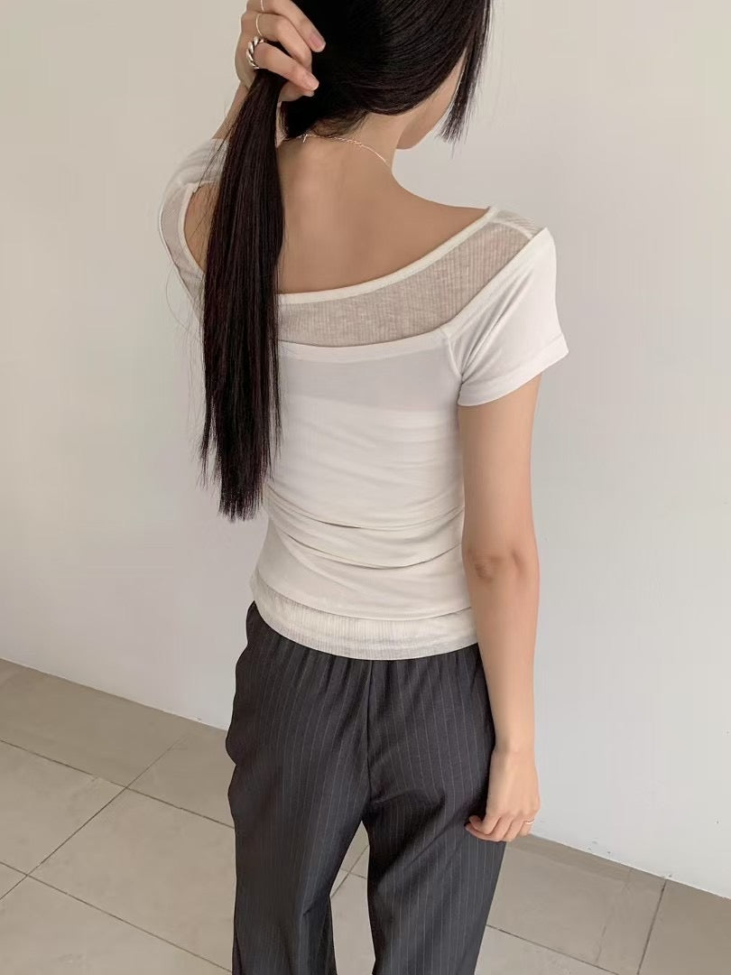 (現貨) Boat Neck Layered Tee