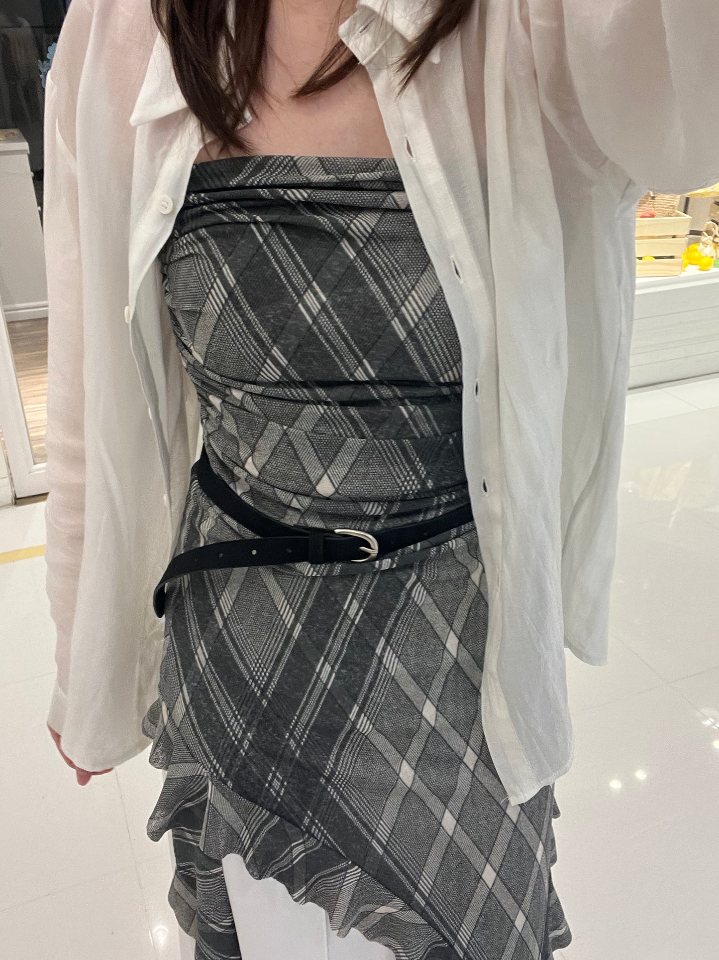 Strapless Checked Top
