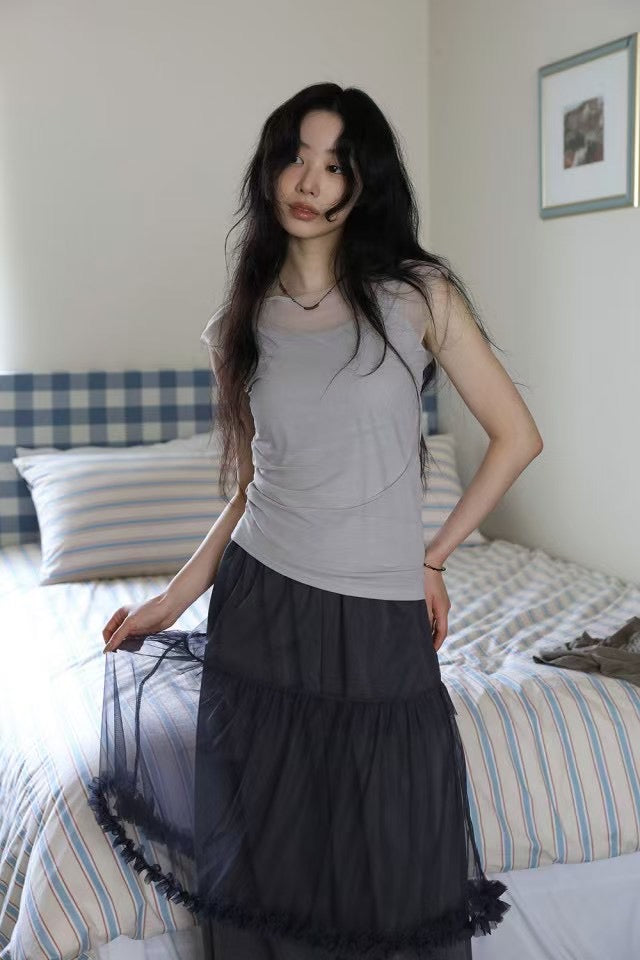 Shirring Double Layer Top