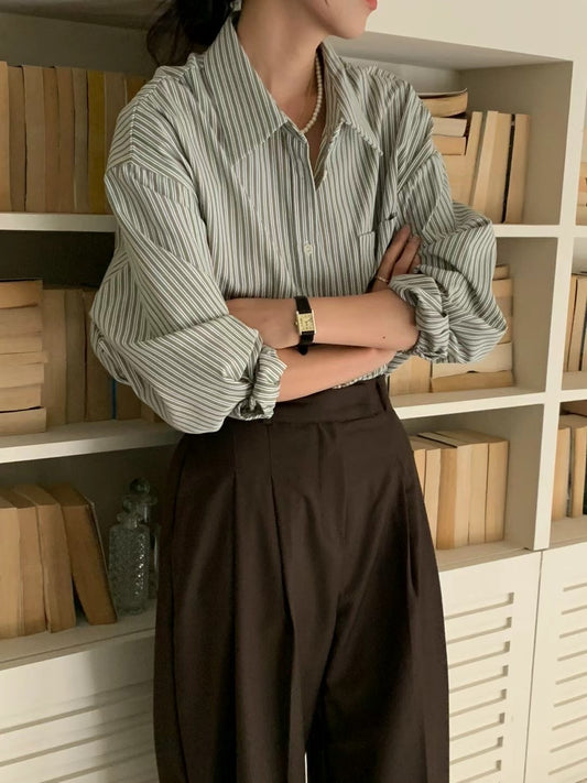 Serene Striped Shirt 滑身西裝料 (免燙款)