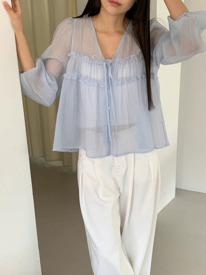 Lily See Through Ruffle Blouse