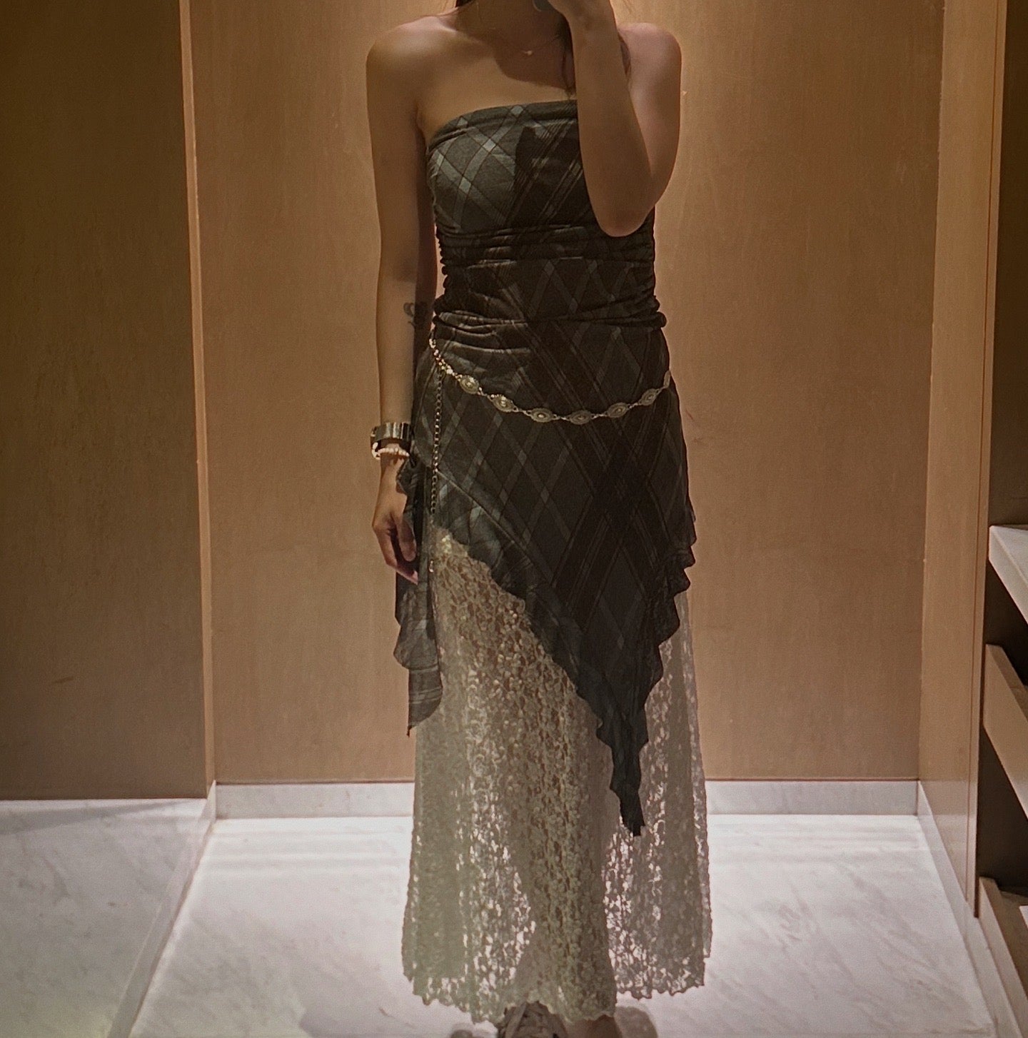 Strapless Checked Top