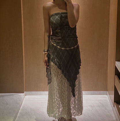 Strapless Checked Top