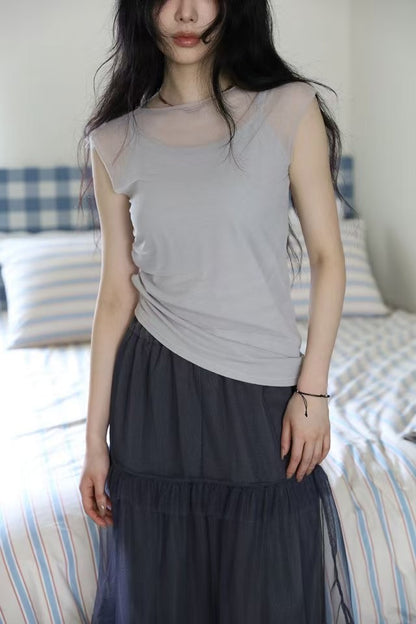 Shirring Double Layer Top
