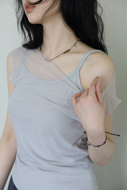 Shirring Double Layer Top
