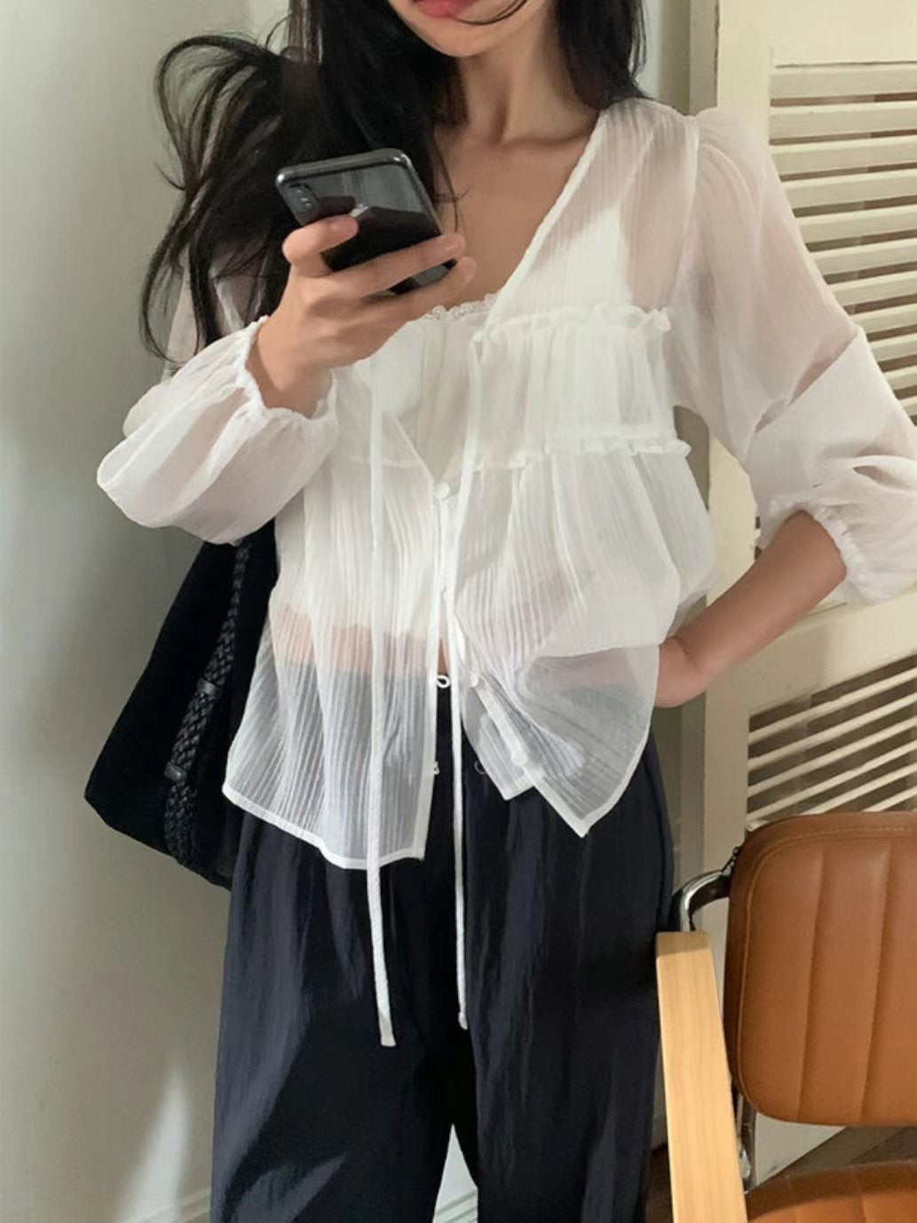 Lily See Through Ruffle Blouse