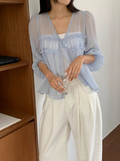 Lily See Through Ruffle Blouse