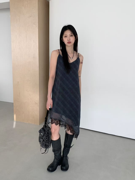 Reina Checked Lace Dress